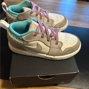Jordan Kids Sneakers with Purple and Teal Accents